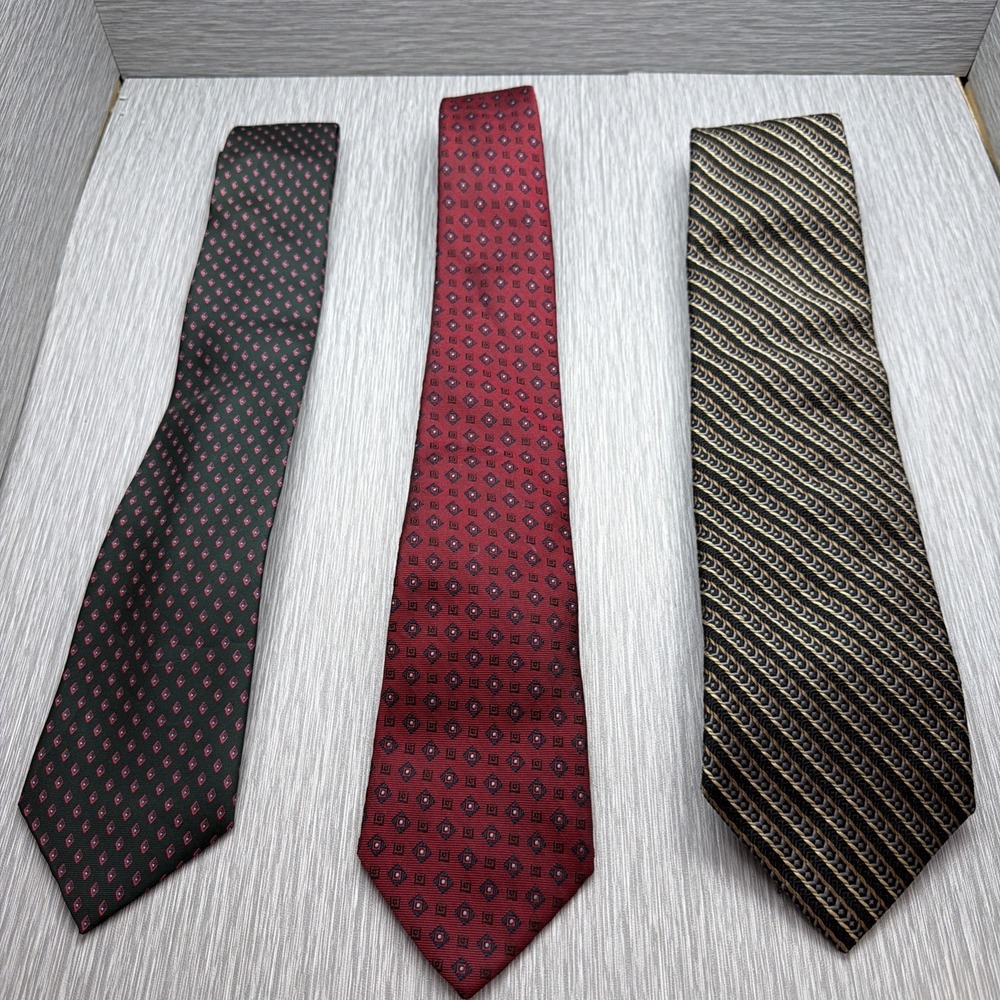 Sulka Sazzari Silk Ties‎ Lot 3 Mens Designer Necktie Red Green Gold Pattern